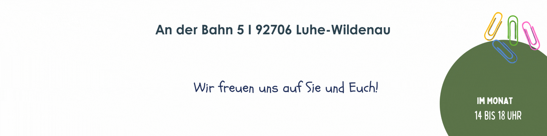 Tag der offenen Tür Banner für das Klassenzimmer in gelb blau mit grafischen Elementen
